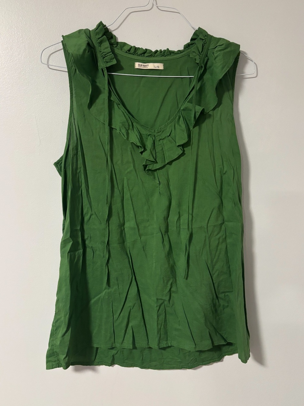 Old Navy Olive Green Ruffle Drawstring V-neck Cotton Tank Top Size Large